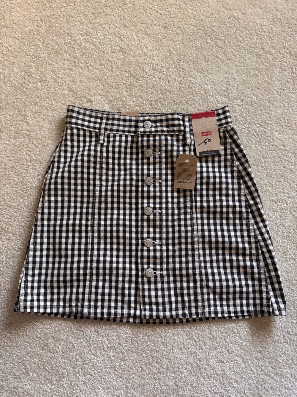 Levi's Black & White Gingham Button-Down Mini Skirt